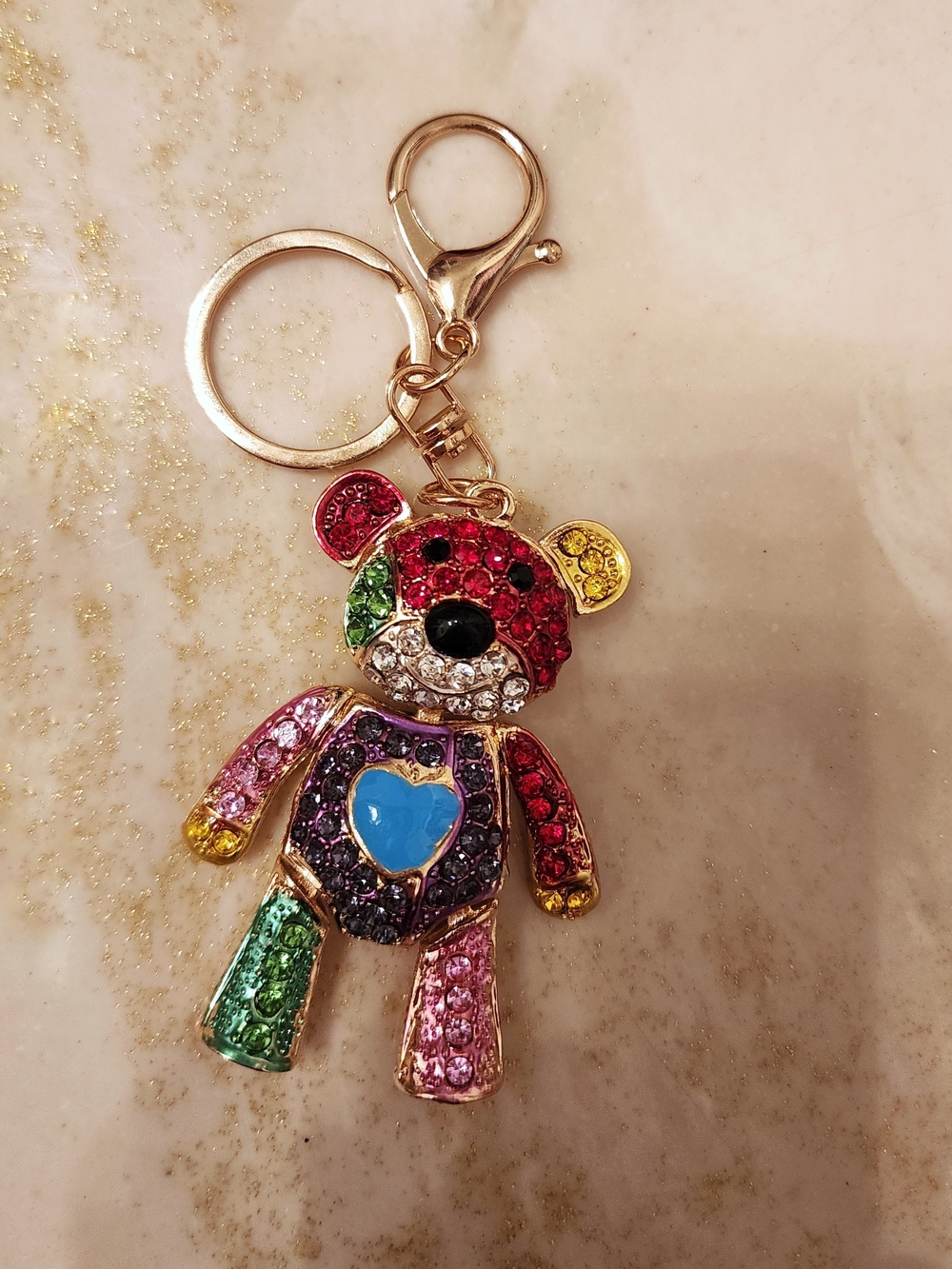 Colorful Multi-Color Teddy Bear Crystal Keychain - Picture 3 of 3